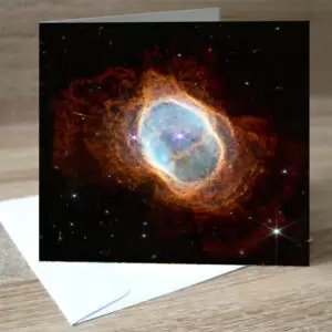 Space art card - Southern Ring Nebula - Standing on a table