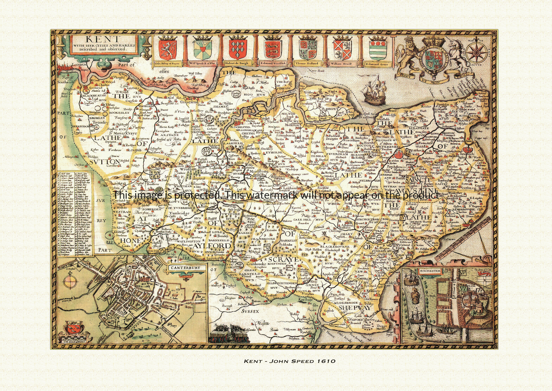 Old map of Kent by John Speed - 1610