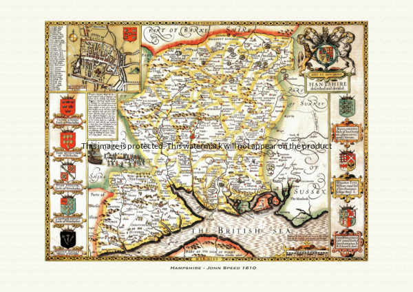 Old map of Hampshire by John Speed - 1610