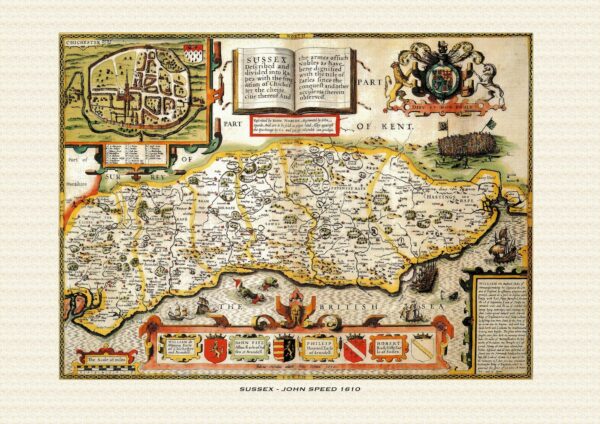 Old map of Sussex by John Speed - 1610