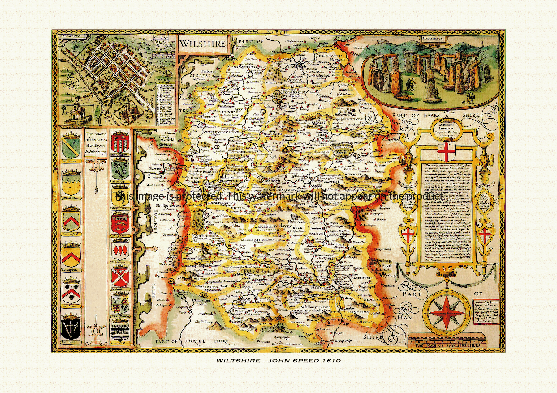 Old map of Wiltshire by John Speed - 1610