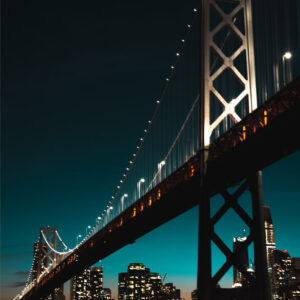San Francisco skyline greeting card - Bay Bridge at night